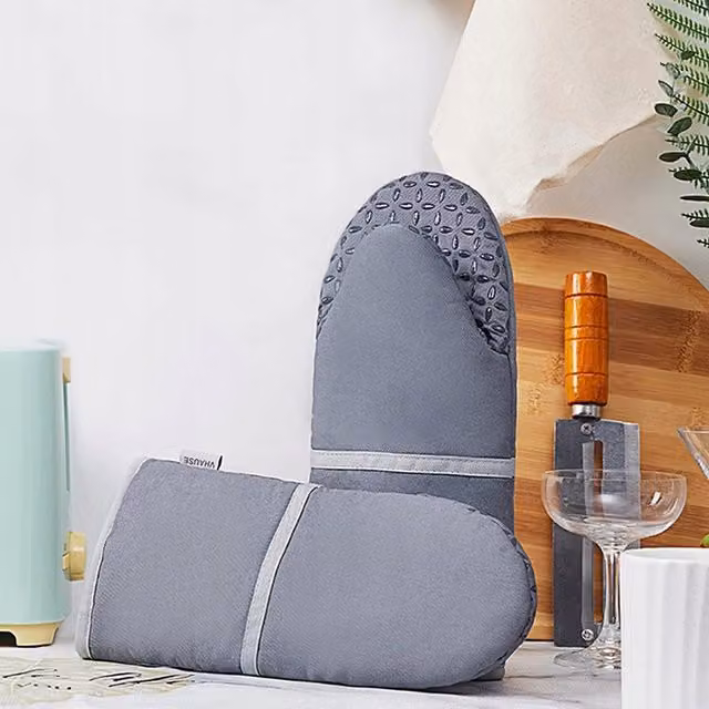 Guantes de horno de algodón Vhause con agarre antideslizante de silicona en color gris para adultos