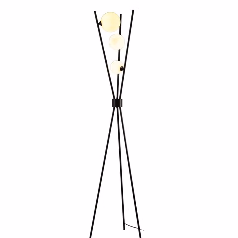 Lámpara de pie Kosilum de metal y cristal con esfera en color blanco, Altura: 165 cm
