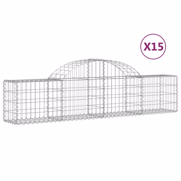 Set de 15 cestas de gaviones videx en acero galvanizado color gris y plata con forma de arco, An/P/Al: 200 x 30 x 40/60 cm