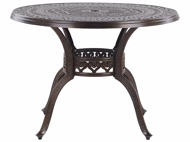 Mesa de jardín redonda Beliani Salento de aluminio marrón estilo retro Diámetro: 102 cm