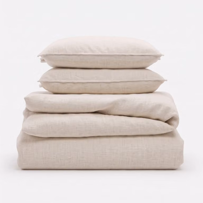 Juego de cama Reca Bedding de lino y algodón color beige con funda nórdica de 220 x 240 cm y fundas de almohada de 60 x 60 cm