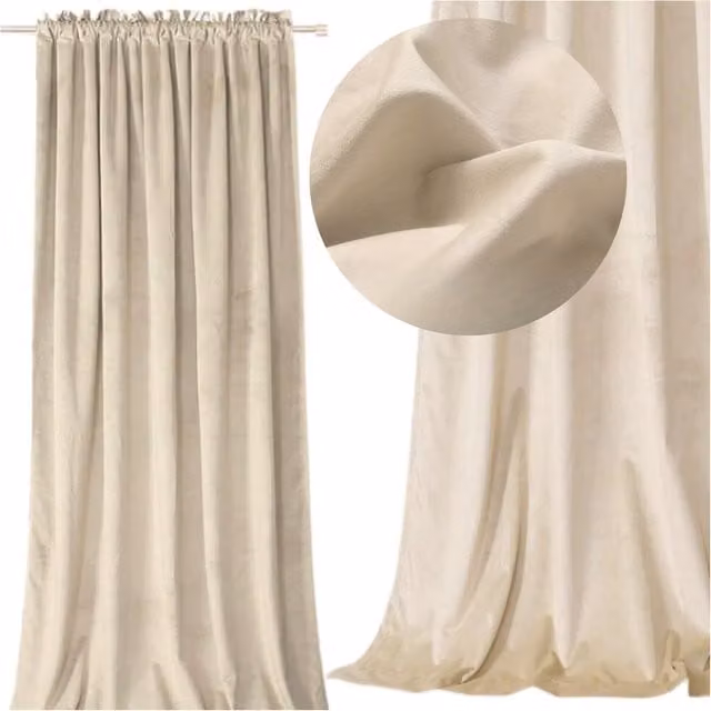 Cortina de terciopelo opaca con cinta More&deco, color beige, An/Al: 140 x 250 cm