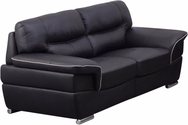 Sofá de 2 plazas Thibault de Vente-Unique en piel color negro con estructura de madera sólida y diseño moderno para salón
