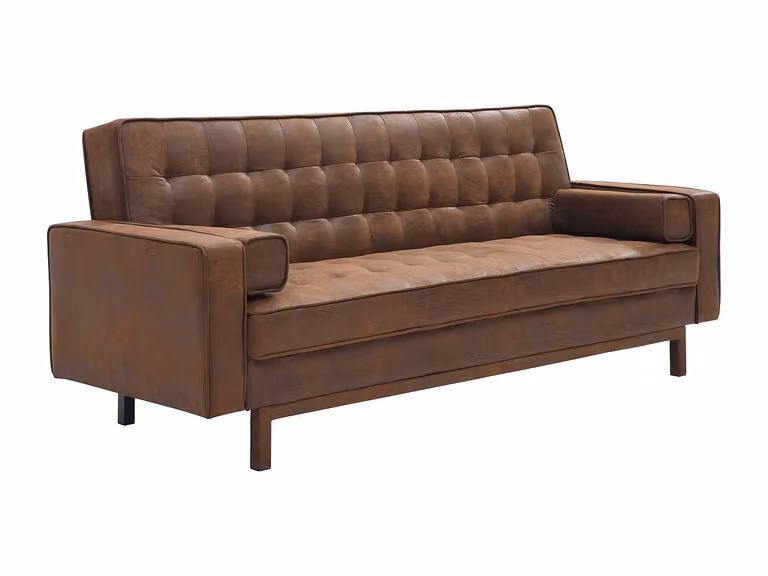 Sofá cama clic-clac ELEANOR de microfibra en marrón con estructura de madera sólida y función de cama de 120 x 200 cm