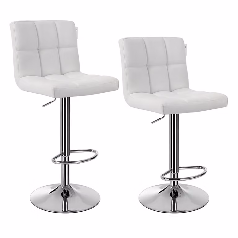 Taburete de bar Songmics giratorio de 360 grados en color blanco con acabado de piel sintética y estructura metálica para cocina o desayuno