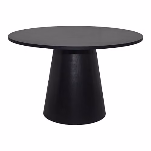 Mesa de comedor redonda escandinava Oviala en color negro con efecto madera de 120 cm de diámetro y 75 cm de altura