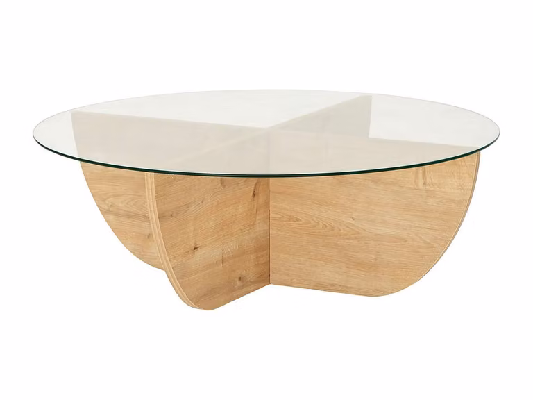 Mesa de centro redonda de vidrio templado beige y transparente MENZZO
