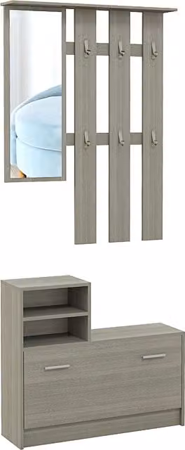 Conjunto de muebles de entrada HOMCOM con perchero, espejo, banco y zapatero para 8 pares de zapatos en color gris