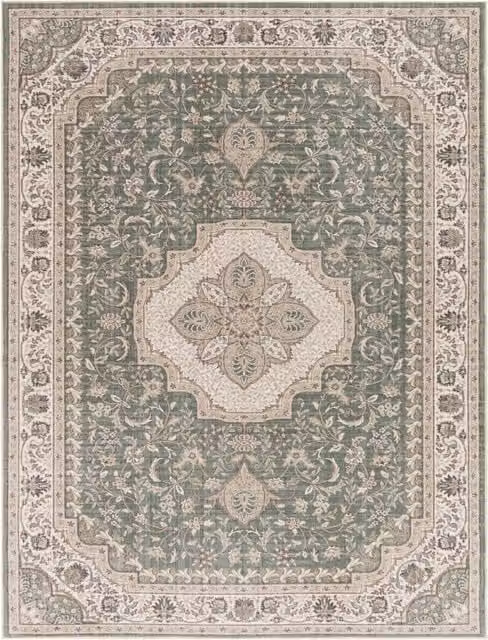 Alfombra lavable Sami de estilo oriental y diseño clásico en color verde, An: 240 cm, Al: 340 cm