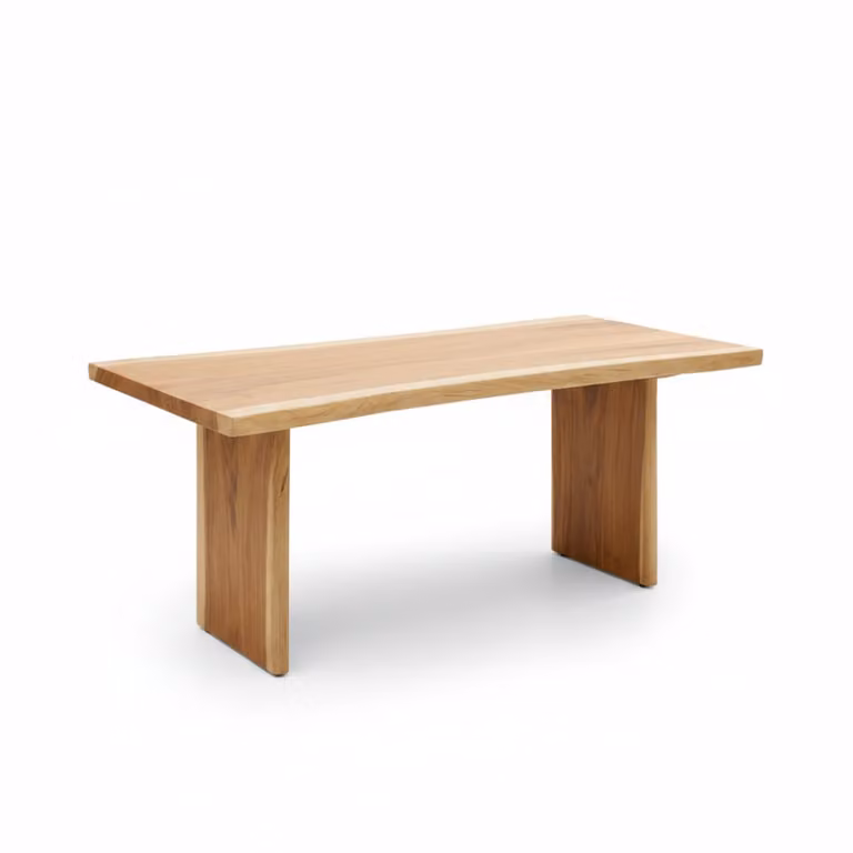Mesa de comedor rectangular de madera maciza Wabi Home en color marrón con acabado mate y borde natural