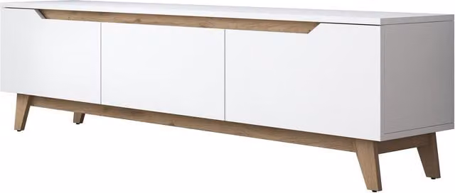 Mueble de TV blanco MENZZO para salón con 3 puertas, An: 180 cm, Al: 48,6 cm, P: 35 cm