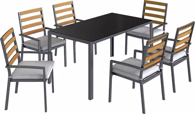 Conjunto de comedor de jardín Outsunny de 7 piezas con mesa rectangular de cristal y 6 sillas en color negro