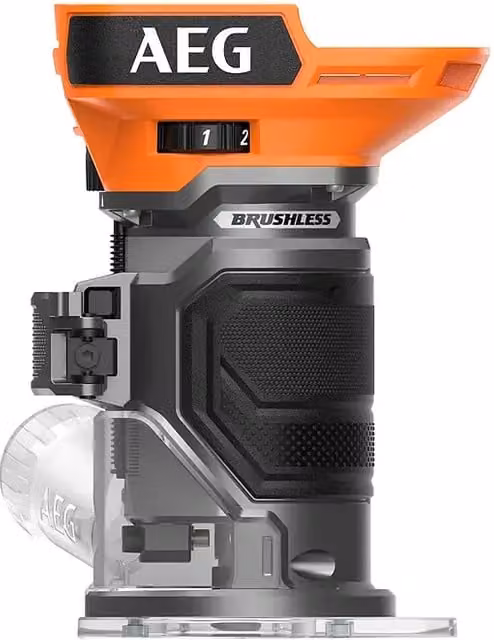 Fresadora de batería AEG Pro 18V BOF 18BL3 color naranja con fresa de 6 mm y velocidad de 15.000 a 30.000 r.p.m.