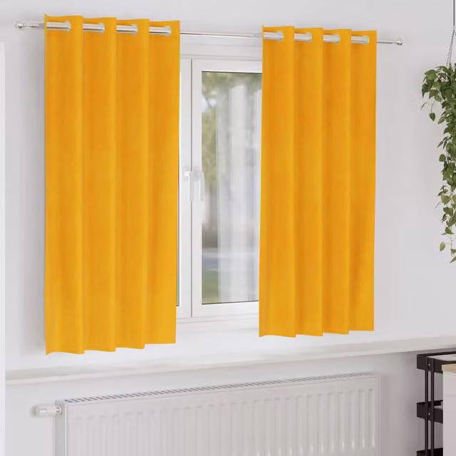 Cortinas opacas de terciopelo vidaXL, 2 unidades, Amarillo, An: 140 cm, Al: 175 cm