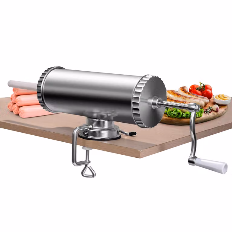 Embutidora de salchichas manual Costway de aluminio color plata con ventosa de sujeción y 3 tubos de distintos grosores para 2,5 kg