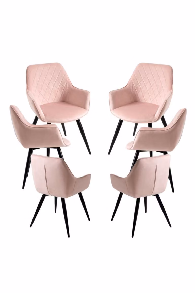 Pack de 6 sillas modernas en terciopelo rosa de Regalos Miguel para comedor u oficina en casa