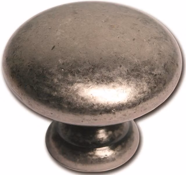 Pomo Nesu de zamak en acabado plata envejecida mate de 30 mm