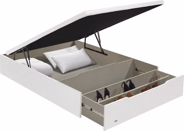 Canapé abatible con zapatero Flex en beige y blanco de 135 x 190 cm