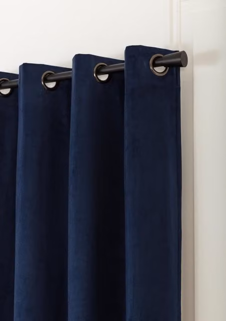 Cortina térmica Moondream ThermActiv 2en1 de terciopelo azul, opaca con ollaos, An: 130 cm, Al: 250 cm