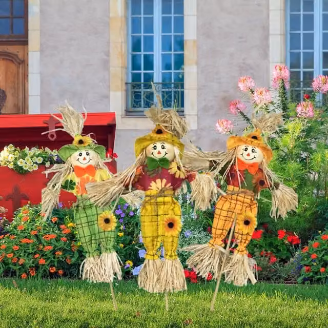 Espantapájaros decorativo de Halloween y otoño Infinite con adornos de calabaza en miniatura, disponible en marrón y multicolor, Altura: 40 cm