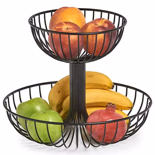 Frutero redondo de metal Zeller en color negro, Diámetro: 32 cm, Altura: 25,8 cm