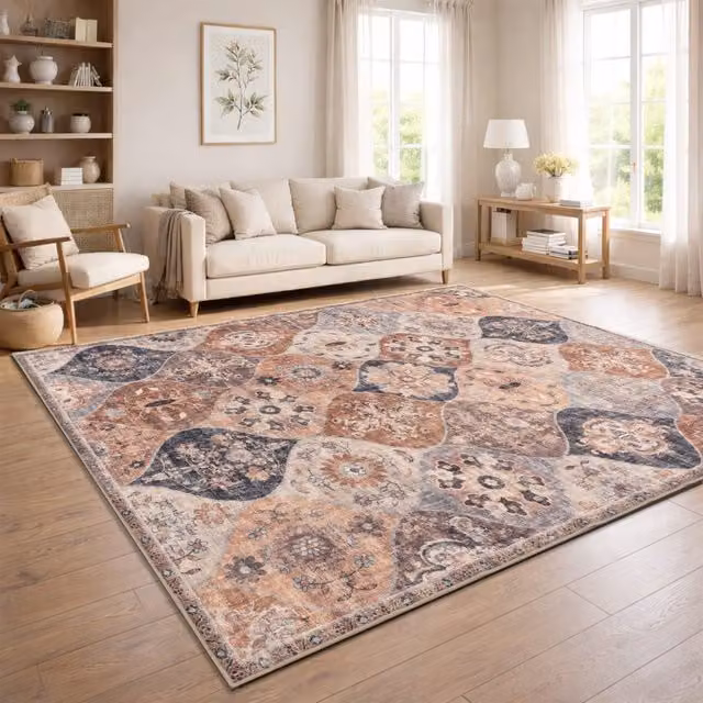 Alfombra lavable Sami de estilo oriental y moderno en color beige y turquesa, An/P/Al: 340 x 240 cm