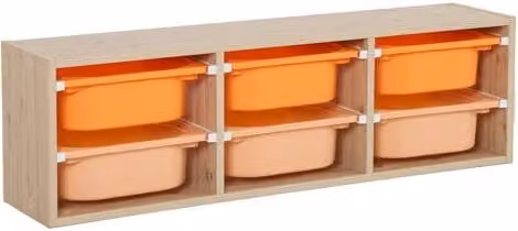 Mueble de almacenamiento infantil horizontal Sora de Sweeek con 6 cajas, color naranja, An: 97.5 cm, P: 21 cm, Al: 29.4 cm