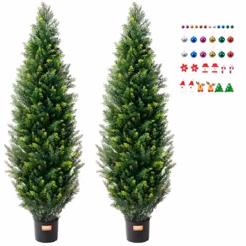 Set de 2 Árboles Topiarios de Cedro Artificial VEVOR en color verde con maceta y hojas adicionales, plantas de pino ciprés con protección UV para decoración de interiores y exteriores, An/P/Al: 40 x 40 x 150 cm