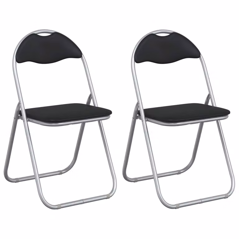 Set de 2 sillas plegables vidaXL en negro y gris con acabado de piel sintética y estructura metálica, An/P/Al: 48 x 43,5 x 81 cm