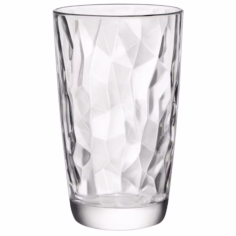 Juego de 6 vasos altos Diamond de Bormioli Rocco en vidrio transparente de 470 ml con diseño geométrico