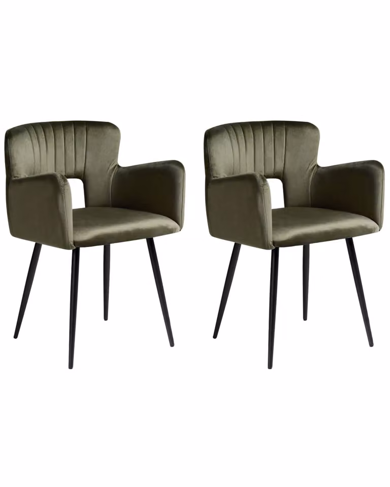 Conjunto de 2 sillas de comedor Beliani en terciopelo verde con estructura de metal moderna
