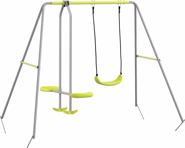 Columpio para niños Outsunny para jardín exterior con protección anti-UV, un columpio simple y un planeador, Gris y Verde, An/P/Al: 255 x 160 x 180 cm