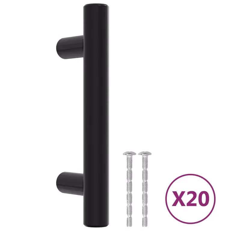 Set de 20 tiradores para armarios tipo barra vidaXL en acero inoxidable negro mate de 64 mm