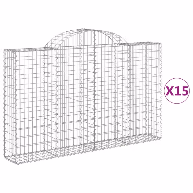 Set de 15 cestas gaviones videx en acero galvanizado color gris y plata, forma de arco, An/P/Al: 200 x 30 x 120/140 cm
