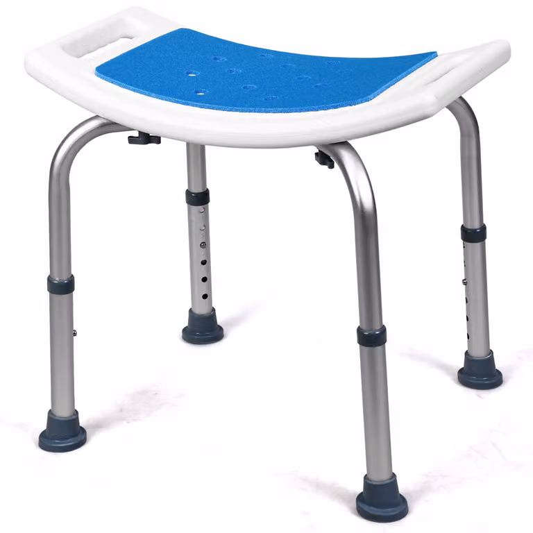 Taburete de ducha ajustable Costway con asiento de aluminio y base antideslizante para personas mayores o embarazadas, carga hasta 150 kg, An/P/Al: 51 x 31,5 x 39-51 cm