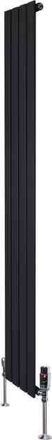 Radiador de columna simple Monster Shop en acero negro con válvulas termostáticas y kit de fijación, 707W, Al: 180 cm, An: 28 cm