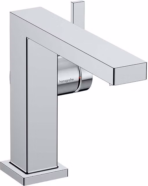 Grifo monomando para lavabo Hansgrohe Tecturis E Fine 110 en color plata con vaciador push open y tecnología CoolStart