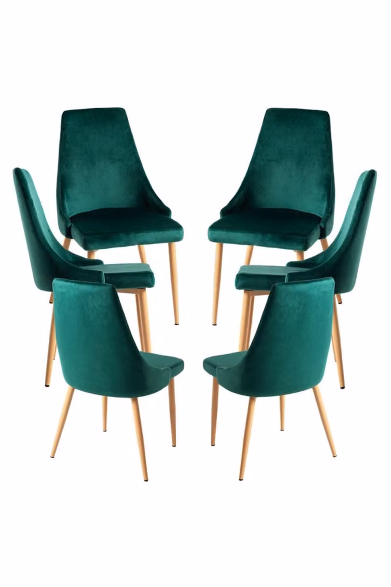 Pack de 6 sillas modernas en terciopelo verde para comedor y cocina de Regalos Miguel