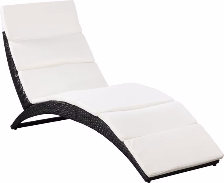 Tumbona plegable Syfax de ratán sintético y acero con cojín resistente a la intemperie en color negro y blanco