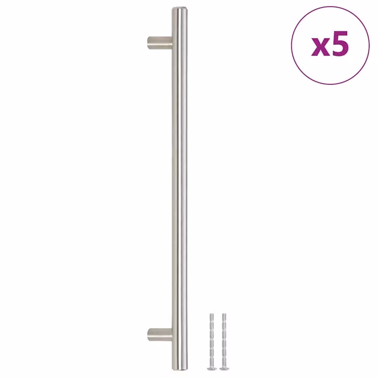 Set de 5 tiradores para armarios vidaXL en acero inoxidable plateado con acabado cepillado, longitud: 22,4 cm