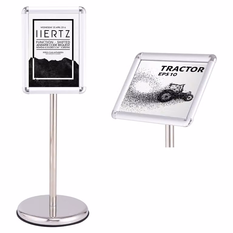 Soporte de exhibición para cartel A4 Costway en color plata con marco de pie ajustable de 83 cm a 130 cm