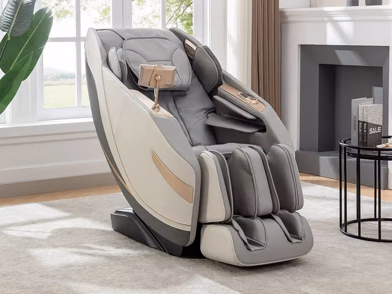 Sillón de masaje MOWATA de piel sintética con sistema de gravedad cero y diseño moderno en color gris