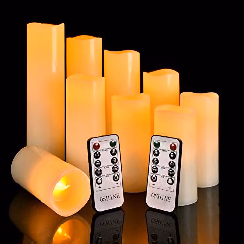 Set de 9 velas LED de cera real OSHINE color marfil con control remoto y temporizador