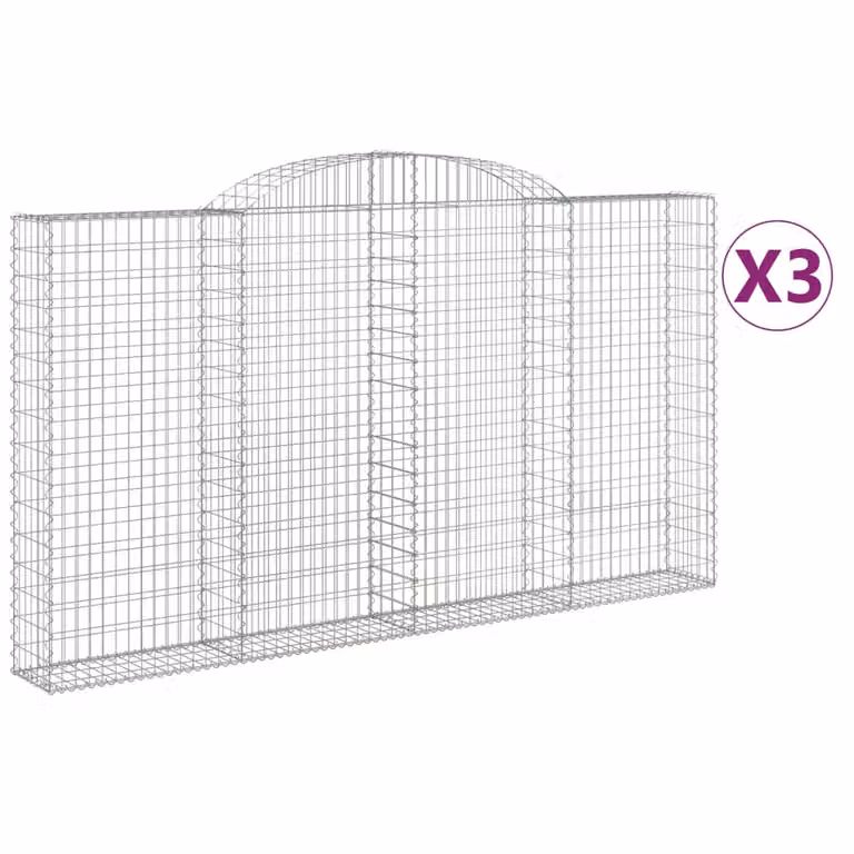 Set de 3 cestas de gaviones videx en acero galvanizado color gris y plata con forma de arco, An/P/Al: 300 x 30 x 160/180 cm