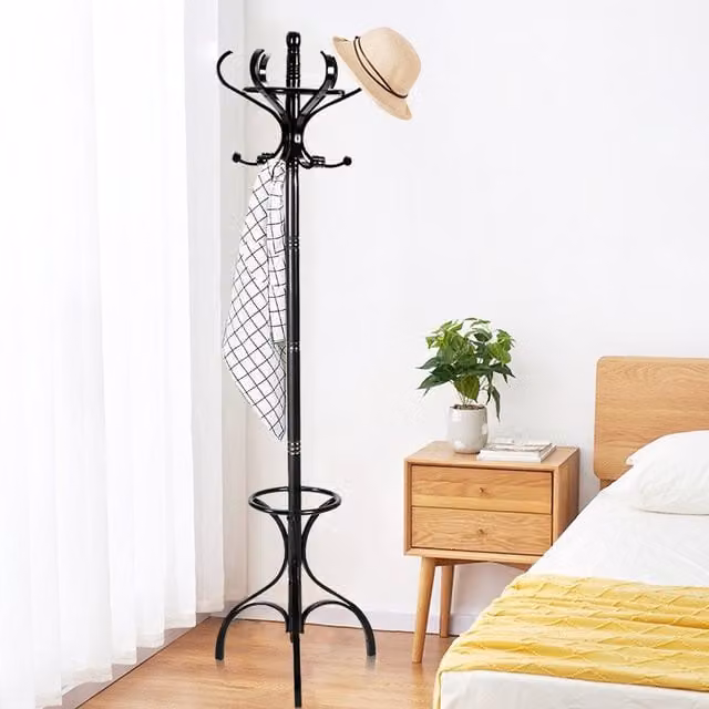 Perchero de pie Costway de madera y metal con 12 ganchos, Altura: 182 cm, Negro