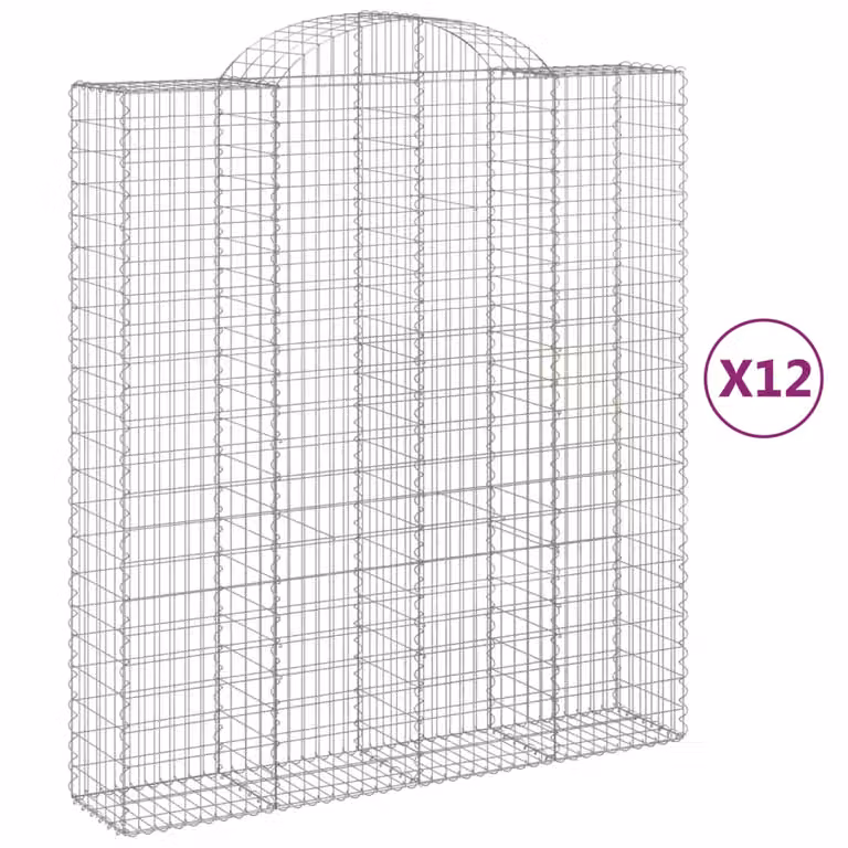 Set de 12 cestas de gaviones vidaXL en forma de arco de acero galvanizado color plata An/P/Al: 200 x 50 x 220/240 cm