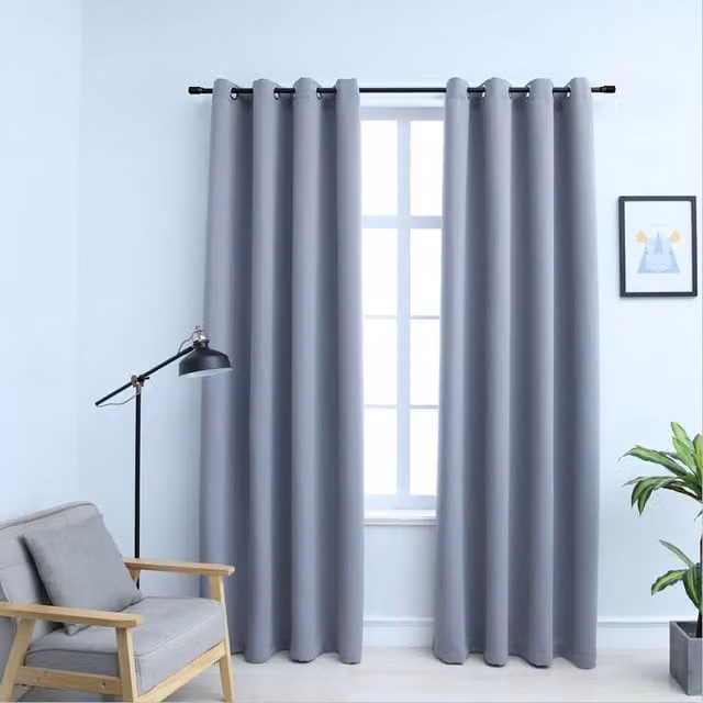 Set de 2 cortinas opacas con anillas de metal Vidaxl en color gris, An/Al: 140 x 245 cm
