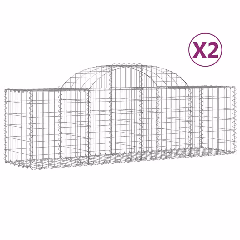 Set de 2 cestas gaviones vidaXL con forma de arco en acero galvanizado gris, An/P/Al: 200 x 50 x 60/80 cm