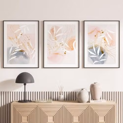 Lote de 3 pósteres trípticos abstractos de Lumalea en papel, diseño de ciudad y estilo moderno, multicolor, An/P: 21 x 29,7 cm