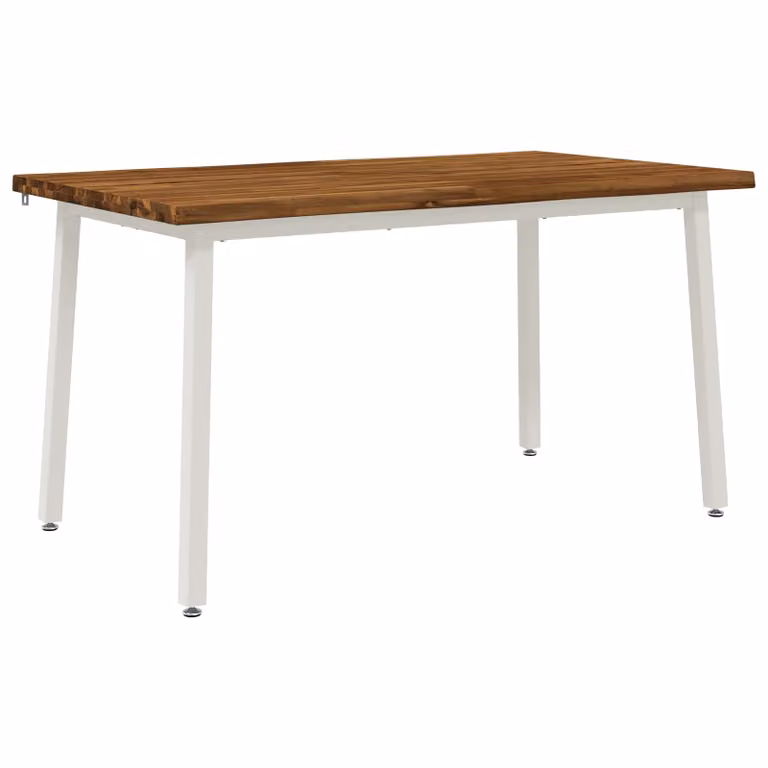 Mesa de comedor moderna vidaXL de madera de acacia sólida con borde natural, color blanco y marrón, An/P/Al: 120 x 90 x 75 cm